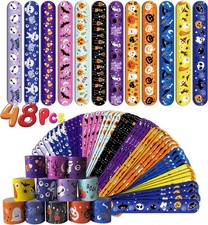 FOIMAS 48pcs Halloween Slap Bracelets, Snap Bracelet Pumpkin Witch