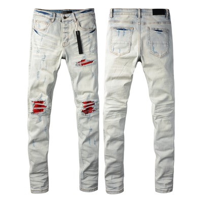 AMIRIS  Jeans Men Fashion Patch Repair Low Rise Skinny Denim brands pants 649