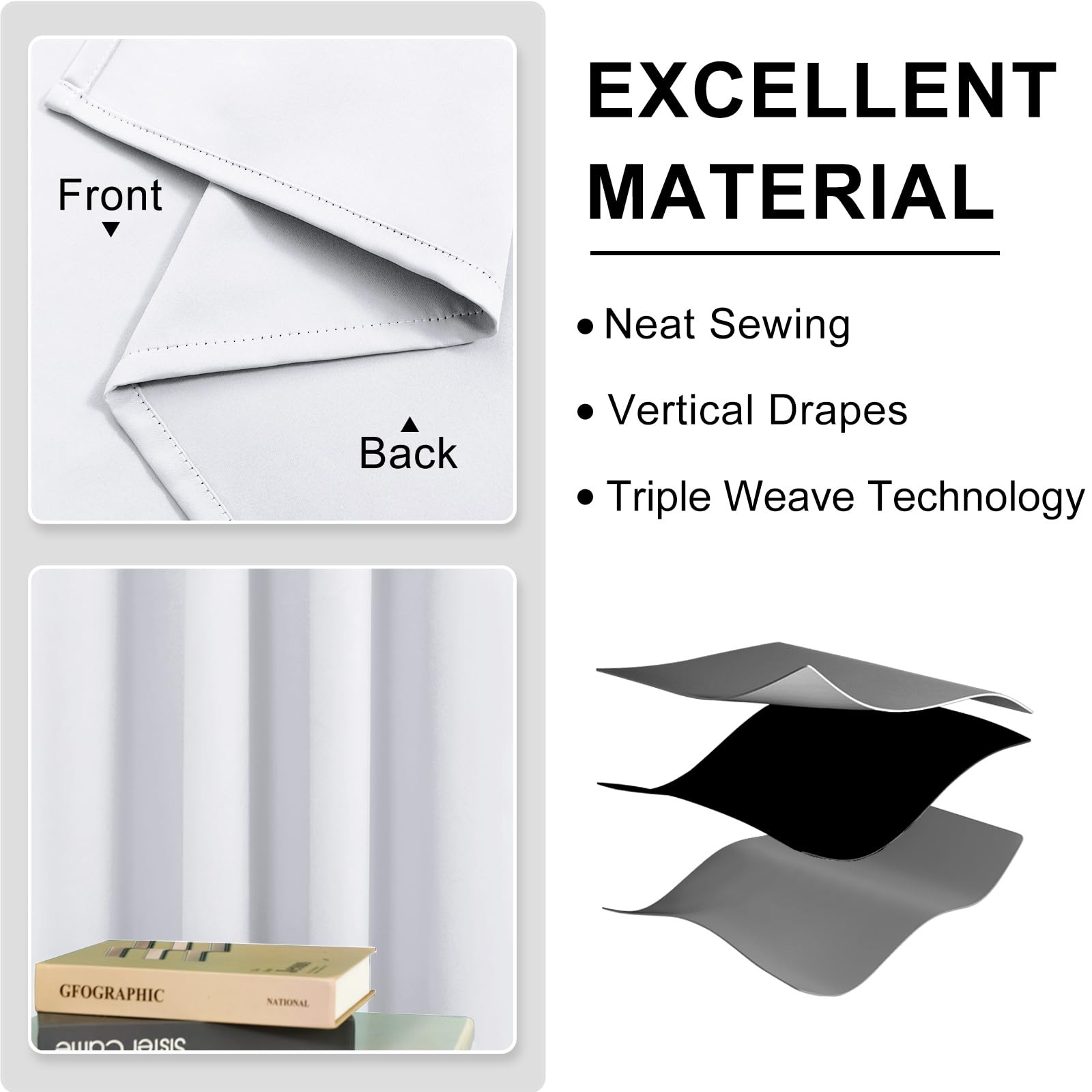 DWCN Thermal Curtains 38"x45" Greyish White Blackout Panels Living Room 2-Pack