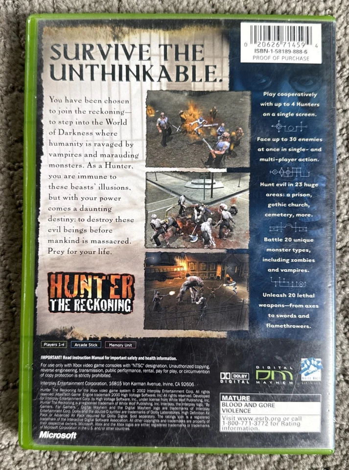 Hunter: The Reckoning (Microsoft Xbox, 2002) Complete w Manual Tested Working - Image 2 of 3