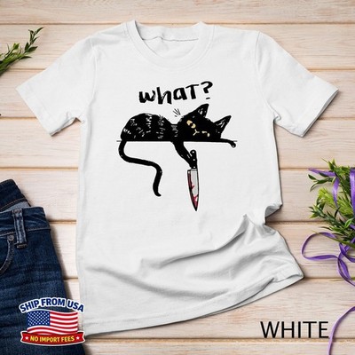 Cat What Black Cat With Knife Killer Halloween Funny Unisex T-Shirt