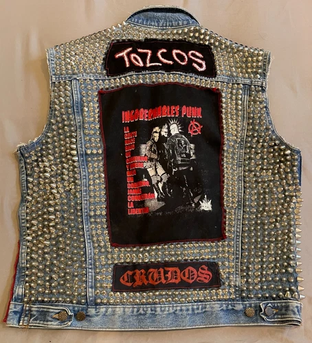 RARE Mexican/Latinx PUNK vest. Los Crudos, Tozcos Studded, patched, denim L / XL image 2