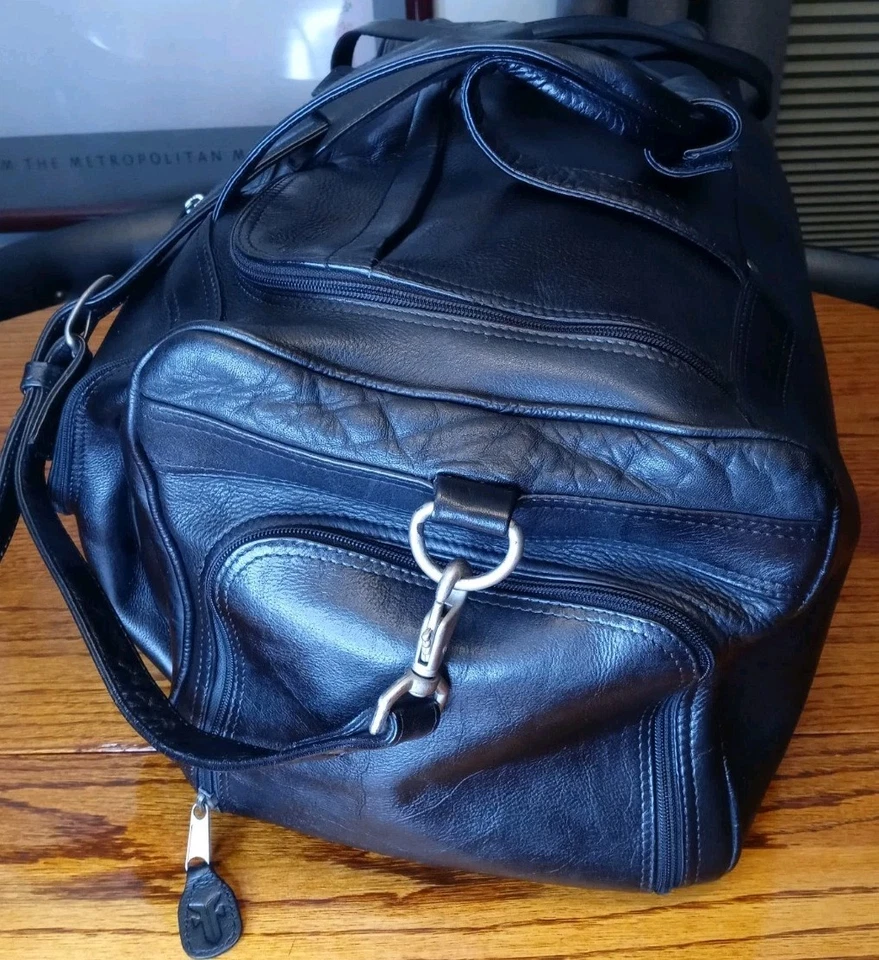 Bolso de Lona de Día de Cuero Negro Frye Vintage Estilo ~ 102 Hecho en Banco ~ Columbia ~ ¡EXCELENTE ESTADO! Foto 4 de 4