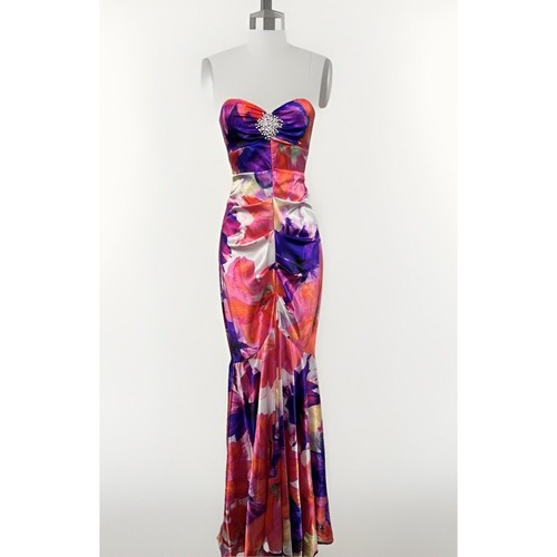 Vintage Y2K Cache Ruched Prom Girly Formal strapless Brooch Floral Maxi Dress 6 - Picture 2 of 11