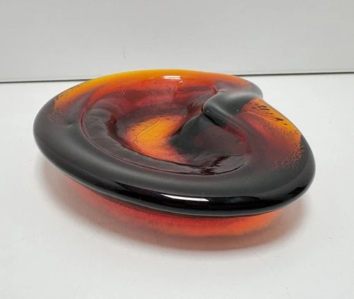 Vintage Blenko Freeform Abstract Heavy Dark Tangerine Amberina Glass Trinket 5x7