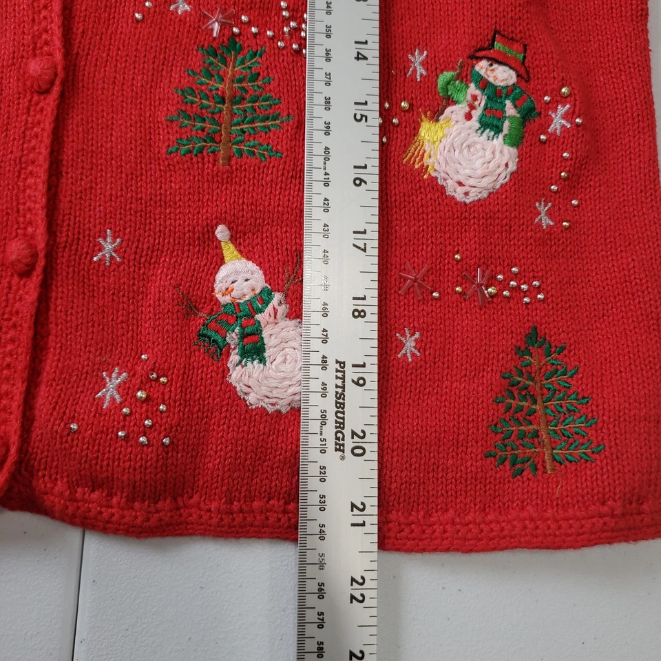 Chaleco Suéter Vintage Diseñadores Originales Mujer Mediano Rojo Navidad Muñeco de Nieve Foto 3 de 4