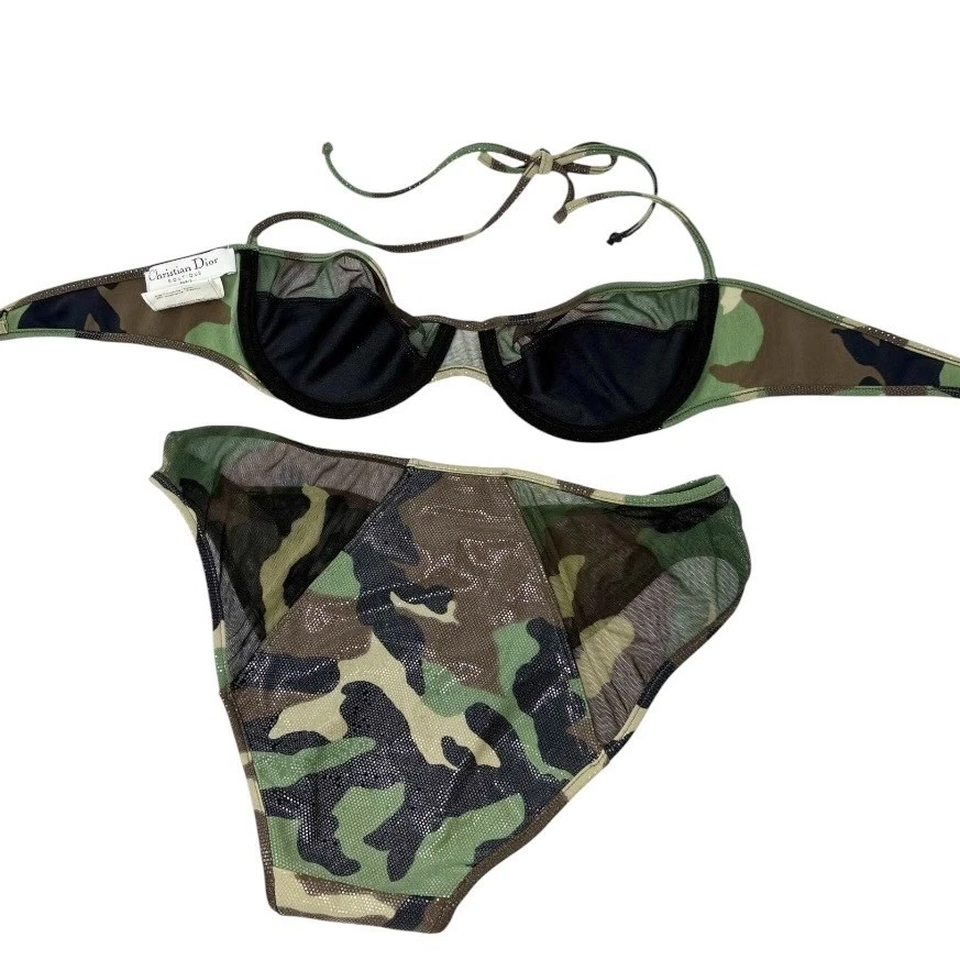 Christian Dior Vintage 2001 Swimwear Bikini Set #38 Green Nylon Camouflage - Image 2 of 4