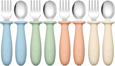 8 Pieces Toddler Utensils Set - Kids Silverware Set with Silicone Handle Childre