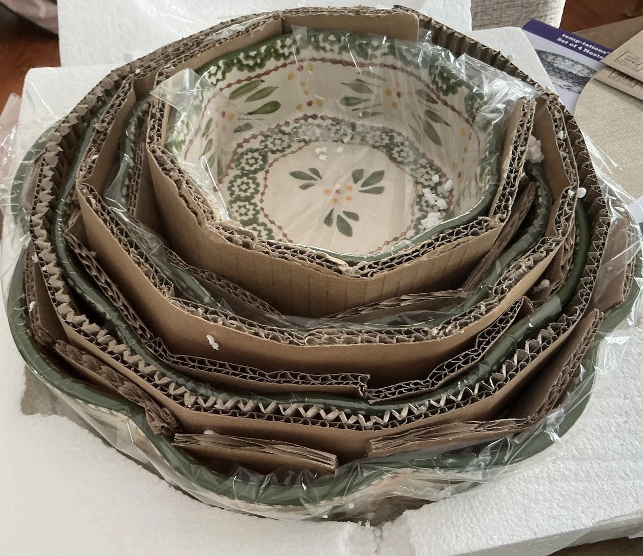 Temptations Old World Green Set of 4 Nesting Baking Cake Pans Bakeware NEW
