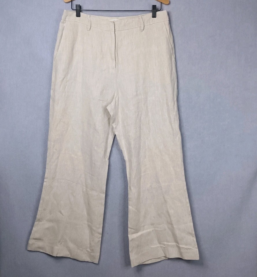 Witchery LInen Womens Size 16 Beige Wide Leg Flare Pants