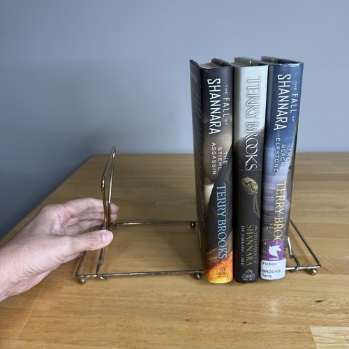 VTG MCM Gold Metal Sliding Adjustable Book Rack Stand Extending Book Holder Read - Foto 9 di 19