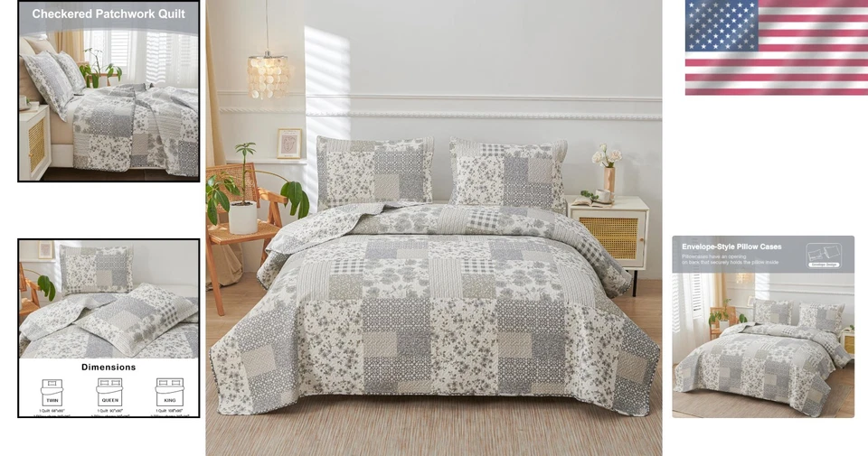 Juego de edredón doble de microfibra suave - Diseño a cuadros para todas las estaciones con fundas de almohada Foto 2 de 4