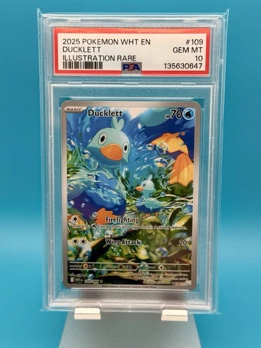 Ducklett 109/086 - Pokemon White Flare Illustration Rare - PSA 10, Low Pop
