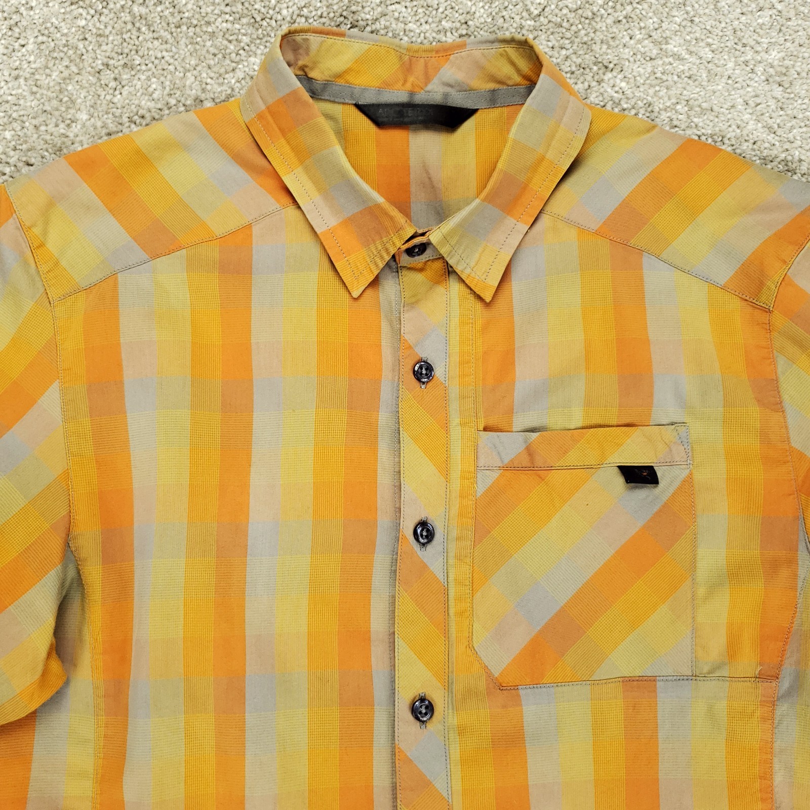 ARC'TERYX Arcteryx Camicia Uomo Piccola Arancione Plaid Peakline Manica Corta Bottoni