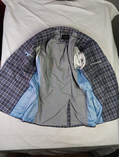 Banana Republic Blazer Mens 44R Blue Linen Tailored Fit Sport Coat Plaid - Picture 14 of 17