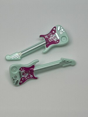Lego Lot Of 2 Minifigure Guitar Electric with Silver Strings, Stars, Bridge B#32