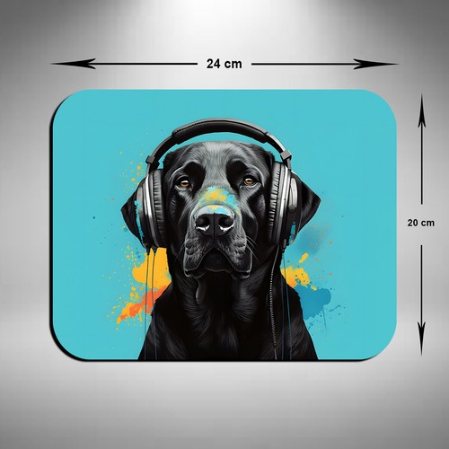 Black Labrador Mouse Mat Funny Birthday Day Office Xmas Gift Headphones Large - Picture 2 of 2