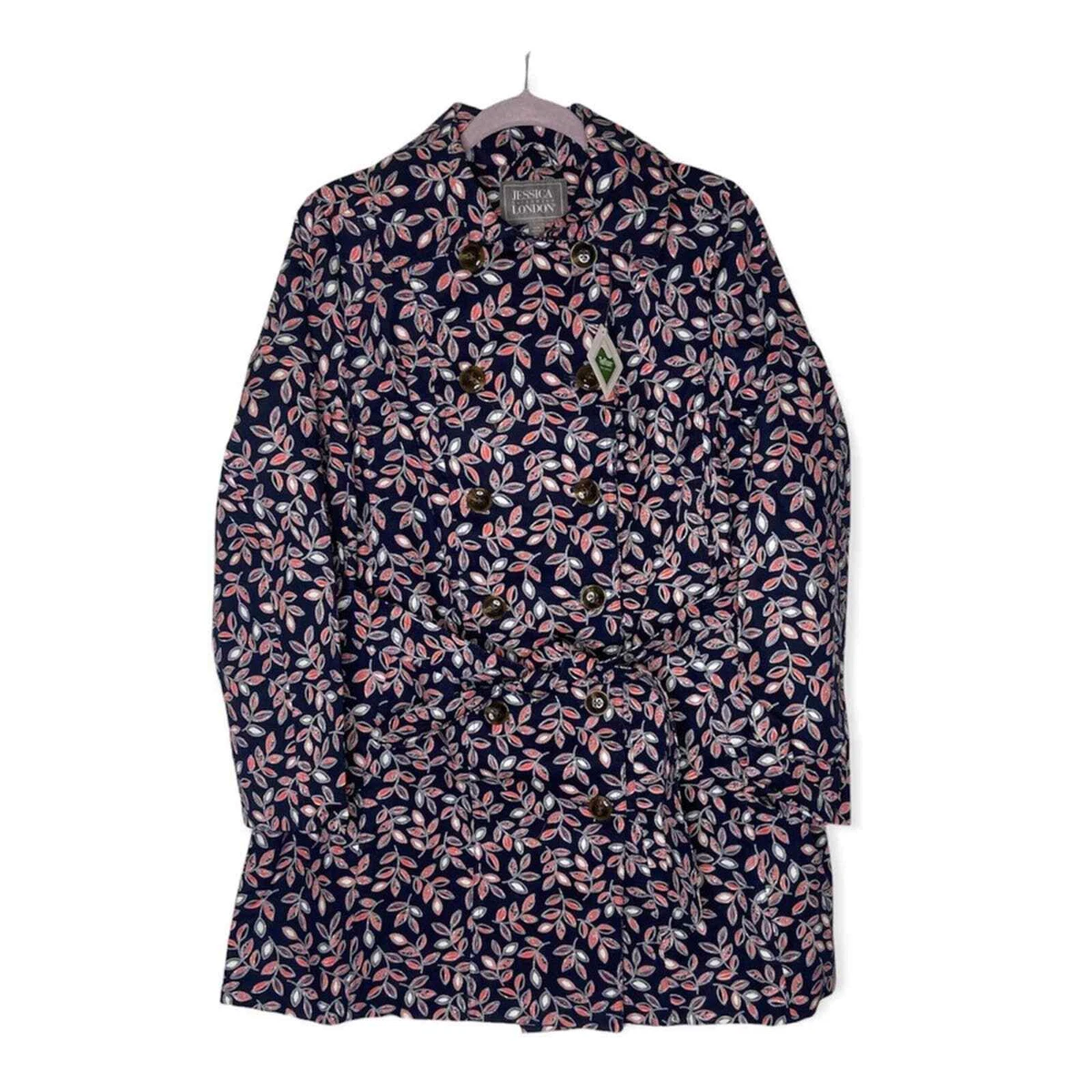 leaf-print belted trench coat