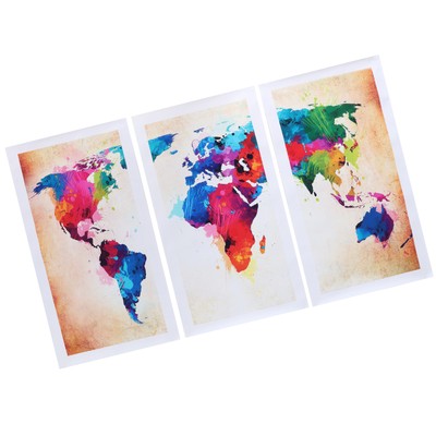 3PCS Colorful Frameless Canvas World Map Pattern Painting Wall Art ...