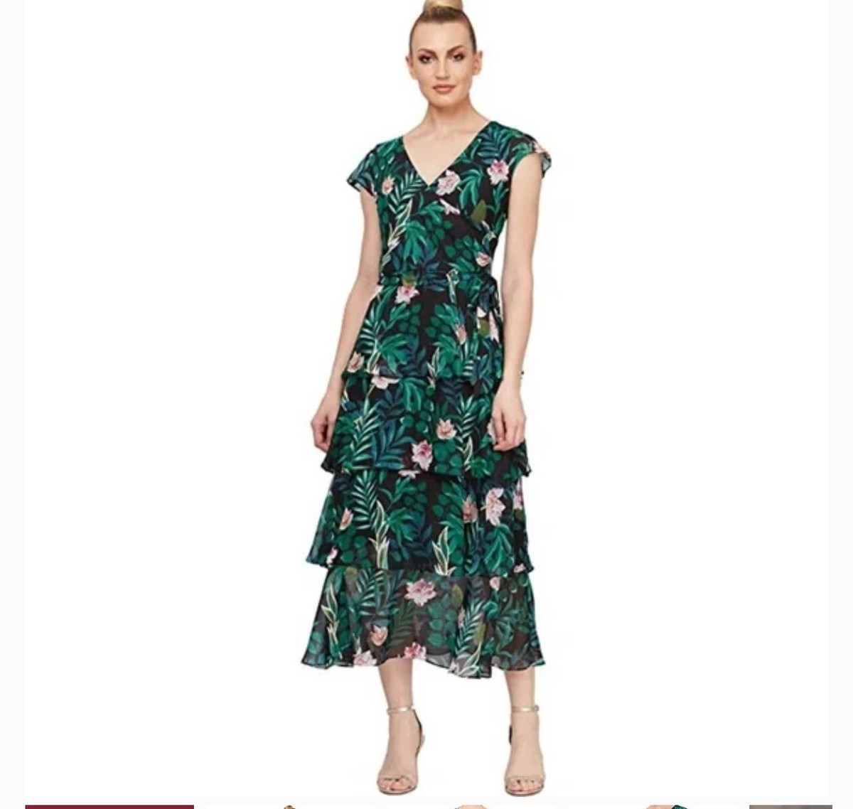 Ignite Evening Women Floral Surplice Neckline Tiered Layered Maxi 