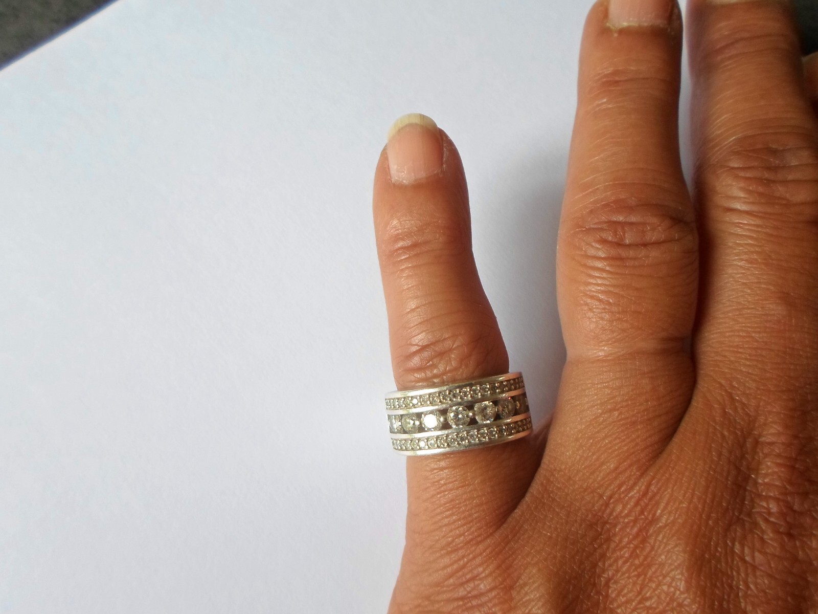 solid silver ring, openwork, zirconium paved, siz… - image 2