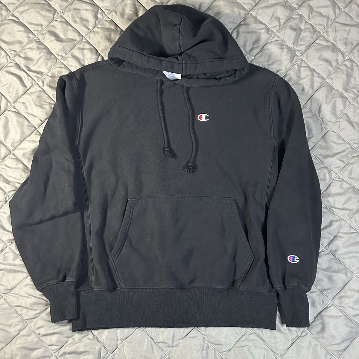 Champion Reverse Weave Sweatshirt Mens Small Black Hoodie Pullover 