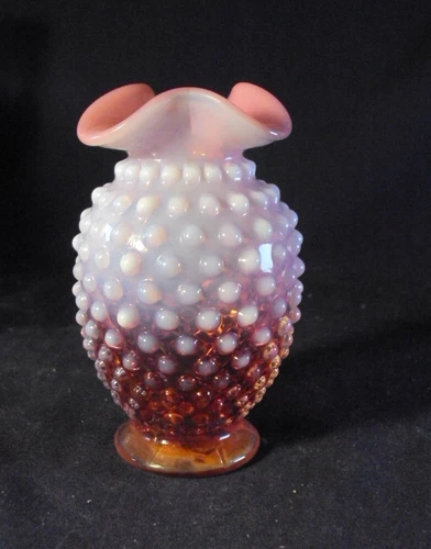 Fenton Cranberry Hobnail vase mini 4" opalescent glass bud Z1