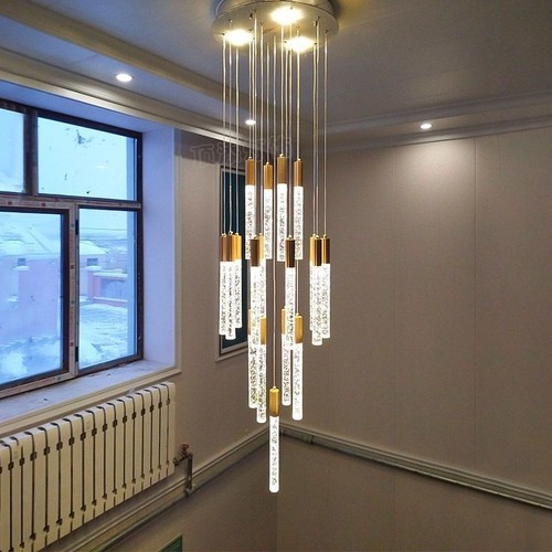 LED Crystal Pole Staircase Chandelier Pendant Lamp Villa LOFT Ceiling Light - Picture 14 of 16