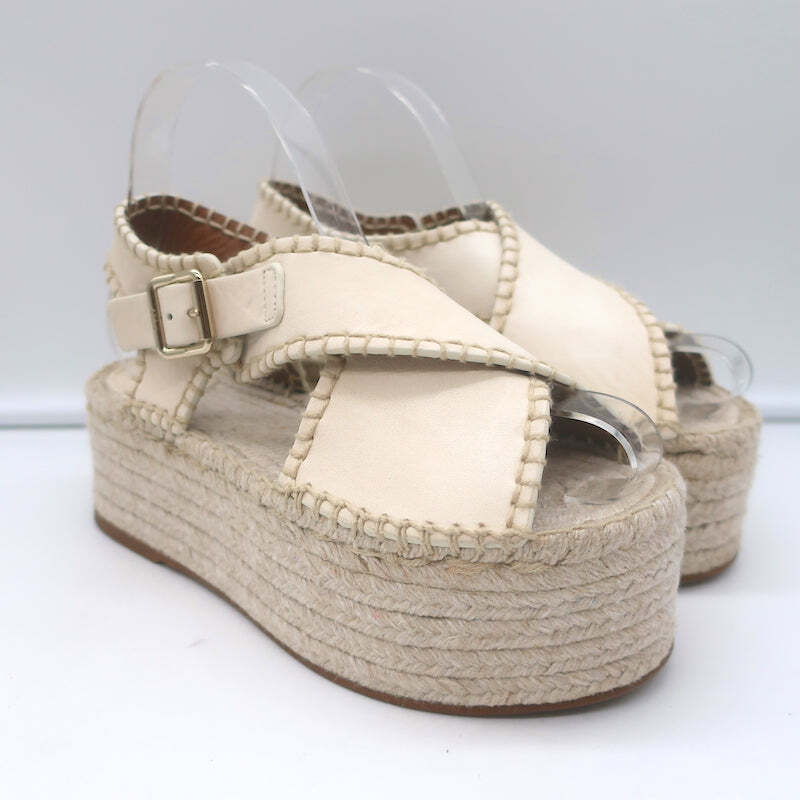 Al Pascià Curvy エステート Chloe Lucinda Platform Espadrille Sandals Ivory Leather Size