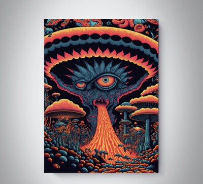 TRIPPY PSYCHEDELIC MAGIC MUSHROOMS POSTER ABSTRACT ART PRINT SIZE A3 A4 ...