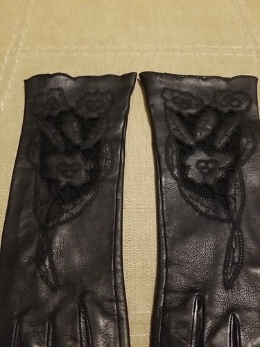 Vintage Kislav Black Leather Gloves Size 6 Made In France - Picture 3 of 7