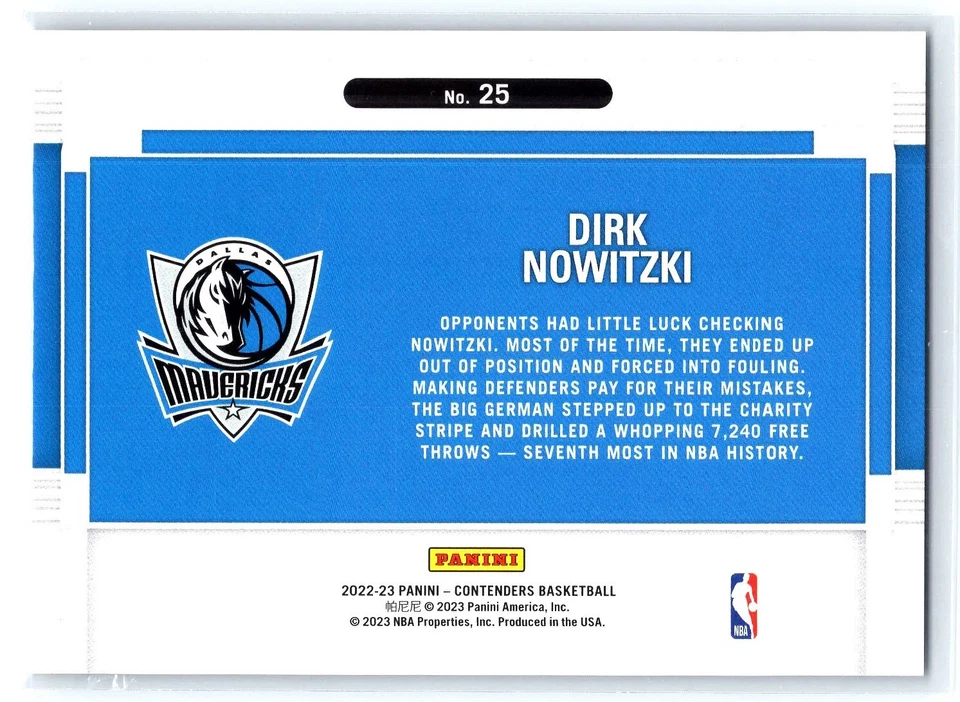 2022-23 PANINI CONTENDERS NBA BASKETBALL SUITE SHOTS DIRK NOWITZKI - Image 2 of 2