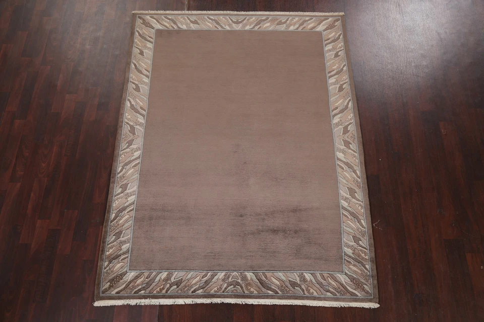 Bordered Nepal Tibetan Hand-knotted Oriental Area Rug Wool Home Decor 6x8 Carpet - Image 2 of 4