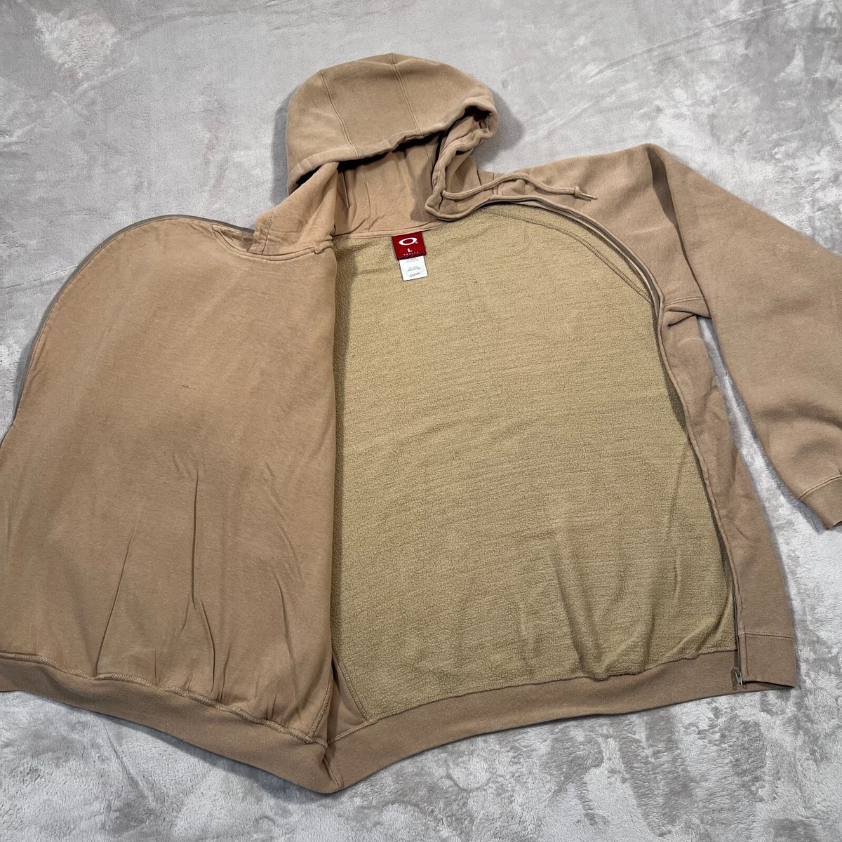 Y2K Oakley Sweater Mens Size Large Beige Brown Hoodie Sweatshirt