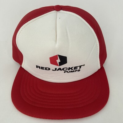 Red Jacket Pumps Vintage Trucker Hat Snap Back Full Foam Cap Red White Insulated