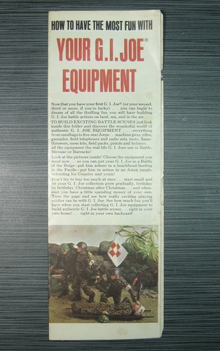 GI Joe Hasbro Your G.I. 1964 de colección Inserto de catálogo de folleto de equipo Joe