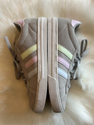 Adidas Daily 2.0 Suede Sneaker Gray Pastel Stripes Kids Size 7
