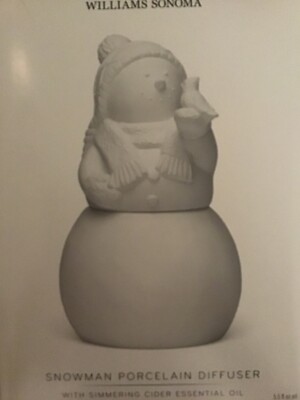 NEW Williams Sonoma Snowman Porcelain Diffuser w Simmering Cider Essential Oil
