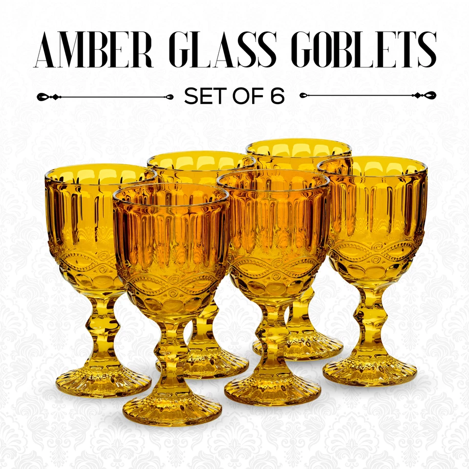 Elle Decor Stylish Glass Goblets, Set of 6 - 8.4oz Stemmed Wine Glasses -Amber - Изображение 2 из 4