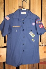 Boy Scouts of America BSA Youth Shirt Large Blue Sewn on patches