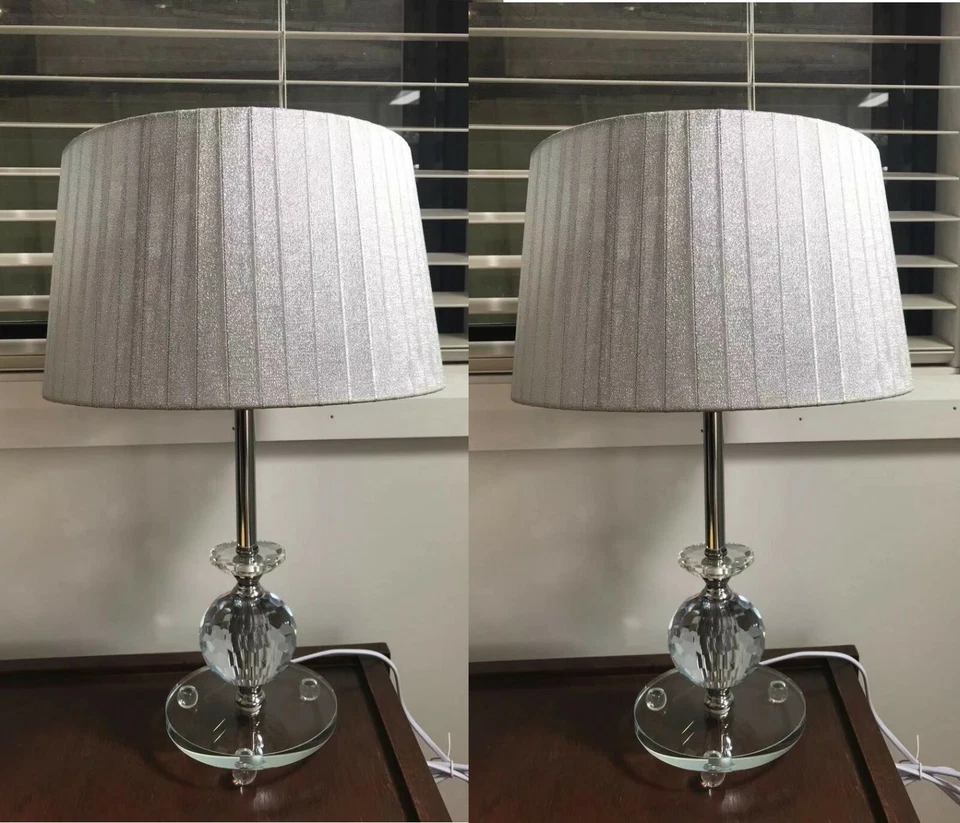 PAIR of NEW Bedside Table LAMPS with CRYSTALS on STEM - image 2 of 4