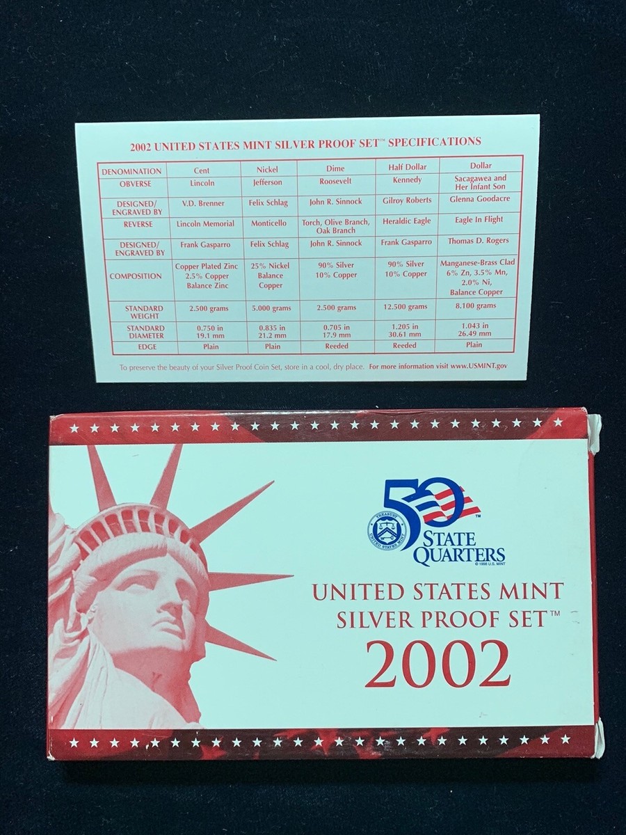 2002 US Mint Silver Proof Set 10 Piece Silver Set with State