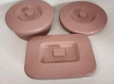 6 Piece Vintage Pink Anchor Hocking MicroWare ServingWare 3 Casseroles With Lids