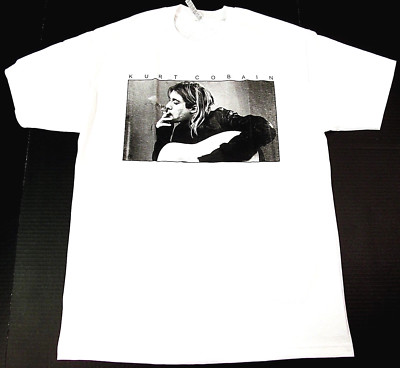Kurt Cobain T-shirt Nirvana Grunge Rock Tee Adult Men's 100% Cotton White New