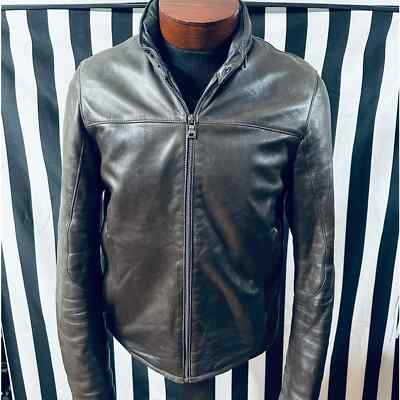 Prada Authentic Vintage 90s Rounded Collar Leather Jacket w Prada Authentic Vintage 90s Rounded Collar Leather Jacket w