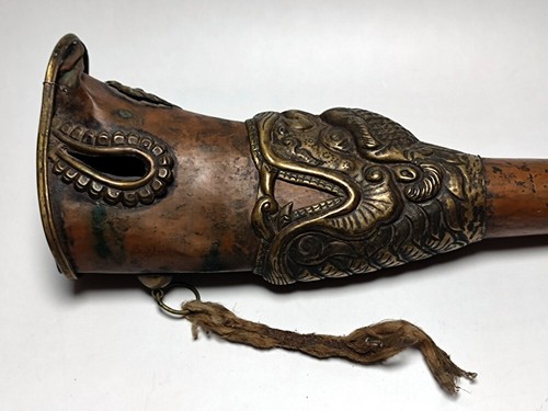 Real Tibet 1800s Old Antique Buddhist Copper Dragon Head Trumpet Horn Kangling - Picture 14 of 14