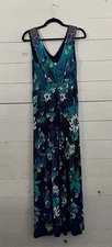Monsoon Maxi Dress Women’s Size 8 Blue Vintage Sleeveless with Sequin Shoulder