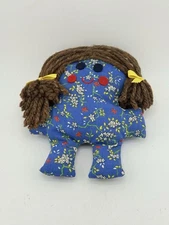 Small Vintage Rag Doll Handmade With Yarn Hair And Floral Fabric Body