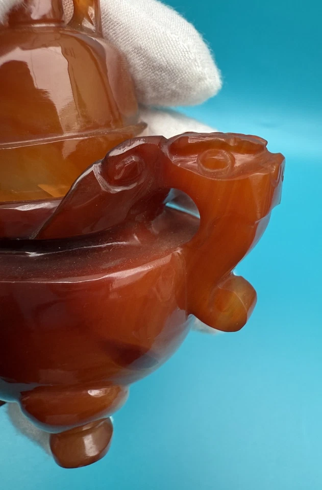 Antique / Early Vintage Chinese Hand Carved Carnelian Foo Lion Incense Burner - Image 3 of 4