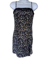 PrettyLittleThing Navy Ditsy Floral Lace Detail Strappy Mini Shift Dress Size 6